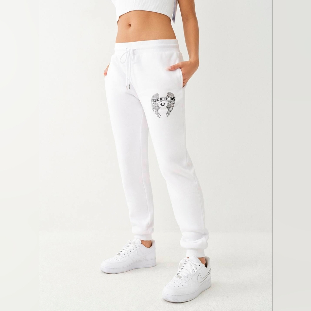 TRUE RELIGION CRYSTAL WING DRAWSTRING JOGGER- WHITE SIZE MEDIUM - Picture 4 of 9